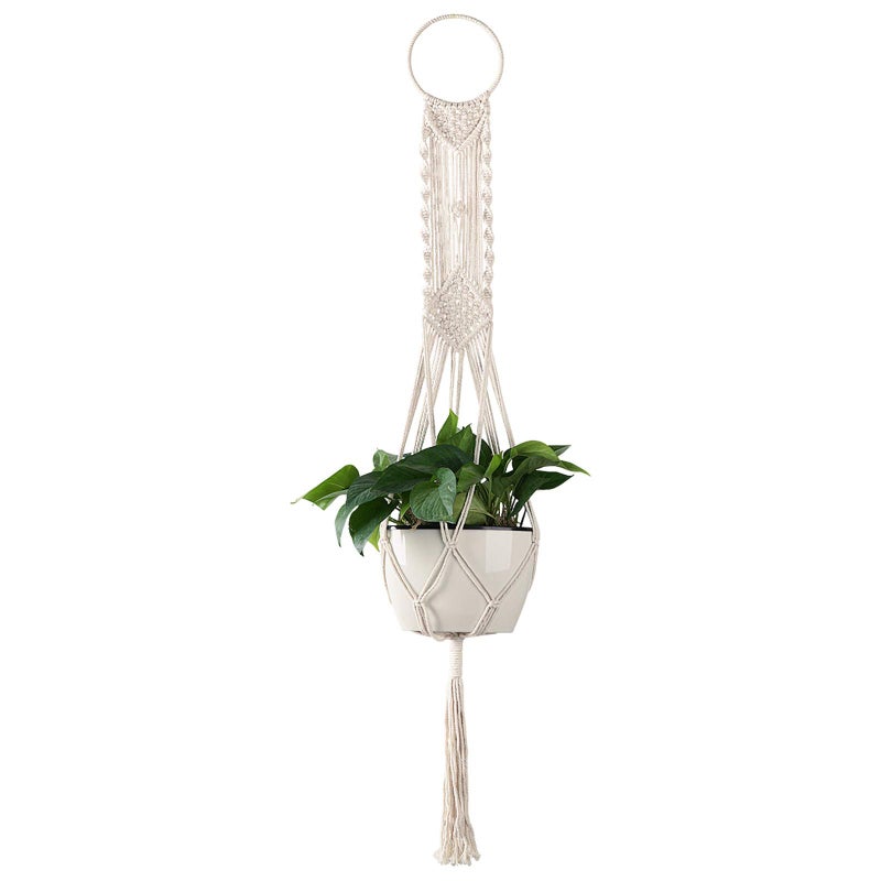 Cuttte Macrame Plant Hanger, Indoor Outdoor Hanging Planter Basket, Hanging Plant Holders, Decorative Macrame Hangers, 4 Legs 43.3 Inch, Cream Color, Boho Decor - Image 1